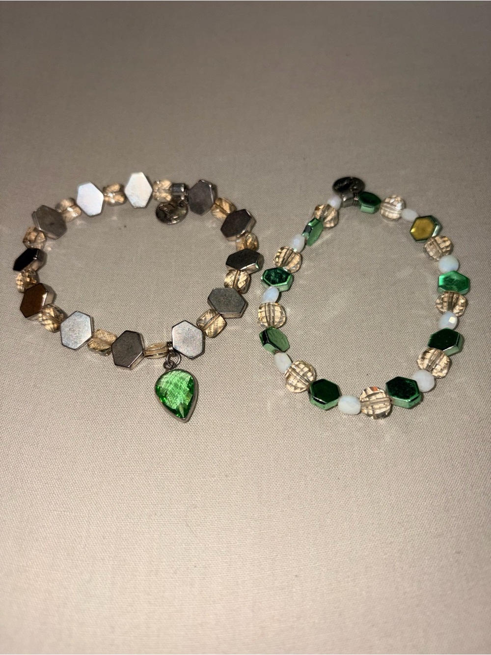 Vintage-Inspired Green & Silver Beaded Erimish Bracelet Set